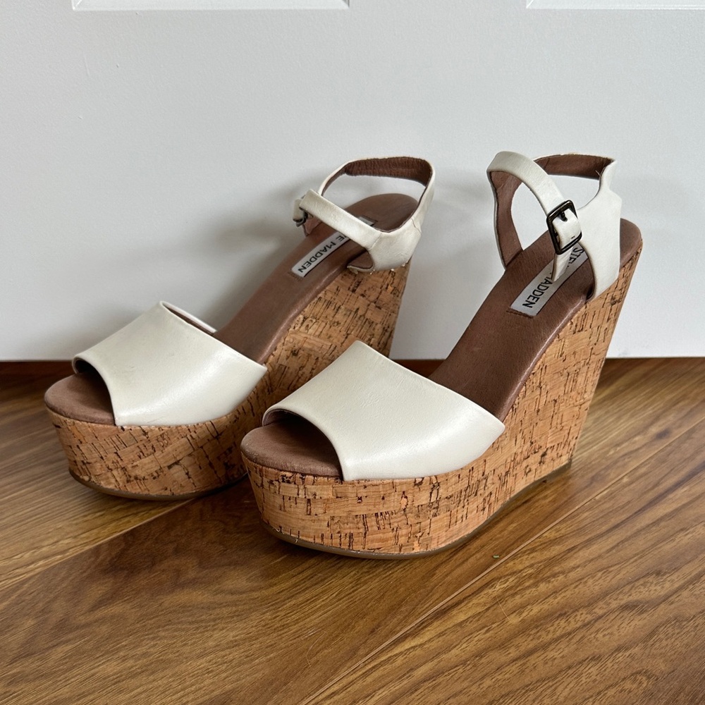 Steve Madden Cream Cork Platform Wedges